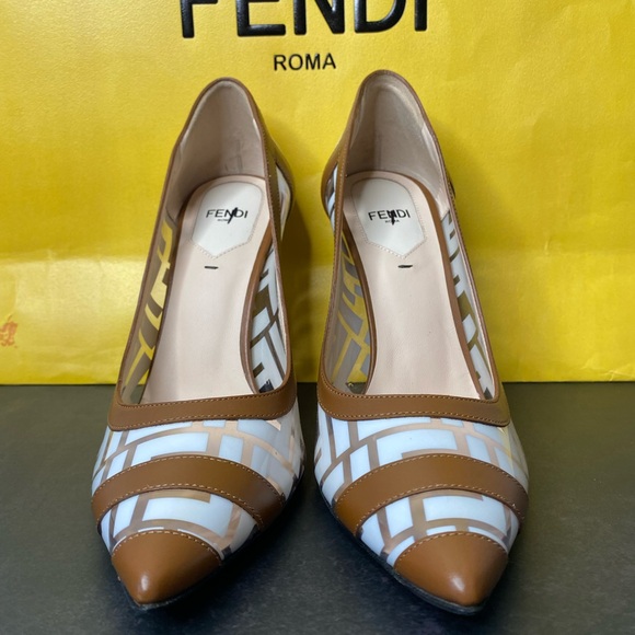 FENDI Colibri FF Logo-printed 105mm Pumps In Neutrals. Authentic and New - Picture 10 of 16